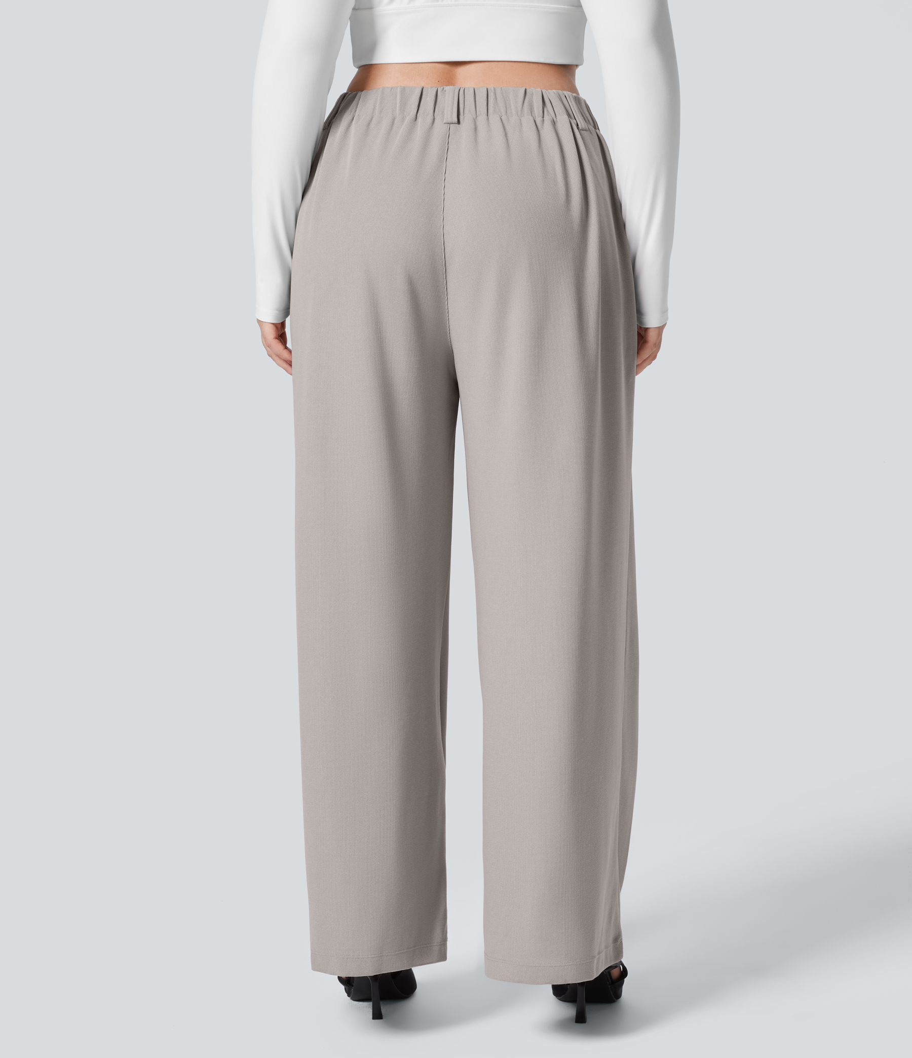 High Waisted Pocket Wide Leg Waffle Work Plus Size Pants