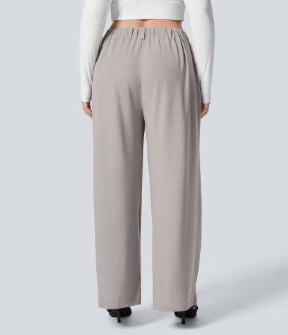 High Waisted Pocket Wide Leg Waffle Work Plus Size Pants