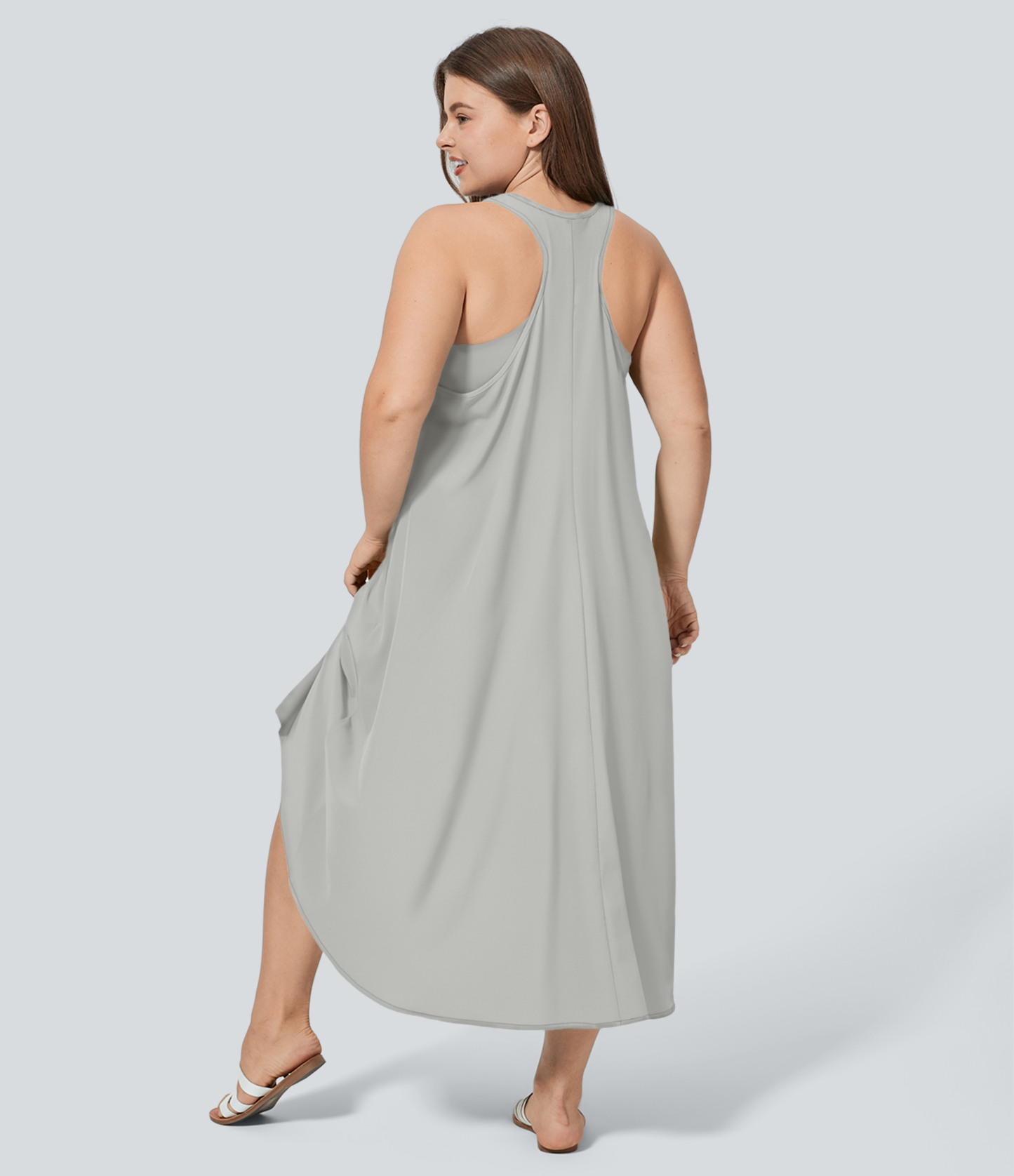 RacerPocket High Low Flowy Midi Quick Dry Casual Plus Size Dress