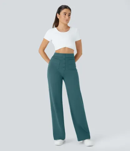 DayStretch High Waisted Pockets Straight Leg Casual Pants