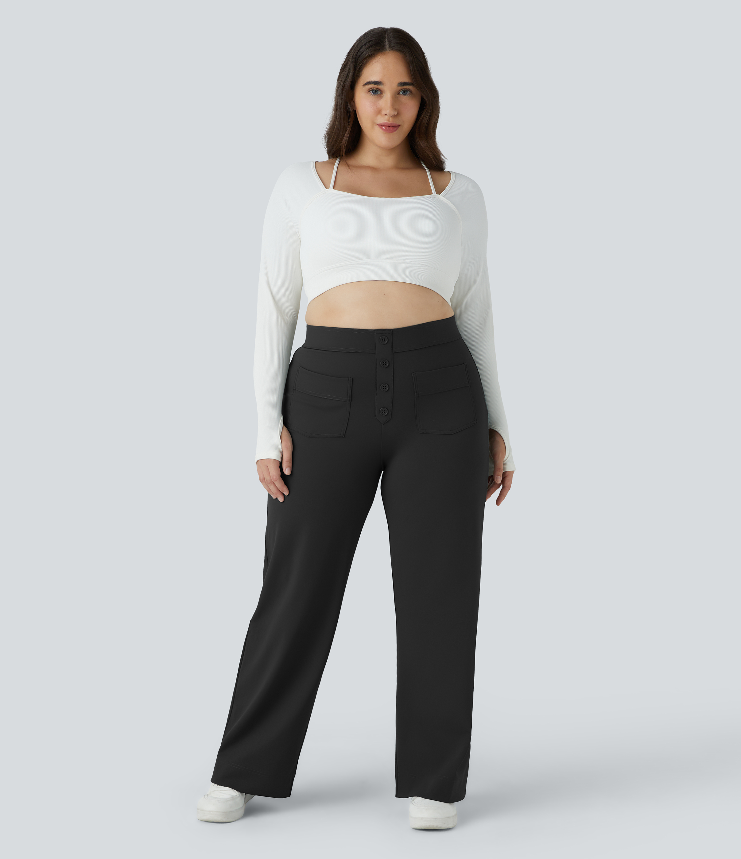 DayStretch High Waisted Pockets Straight Leg Casual Plus Size Pants