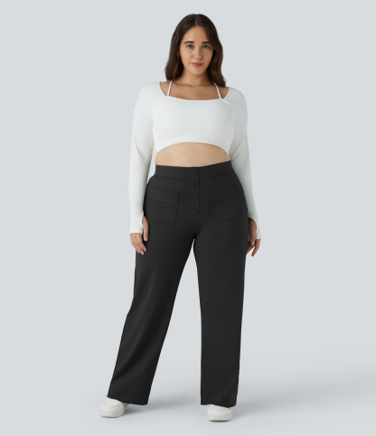 DayStretch High Waisted Pockets Straight Leg Casual Plus Size Pants