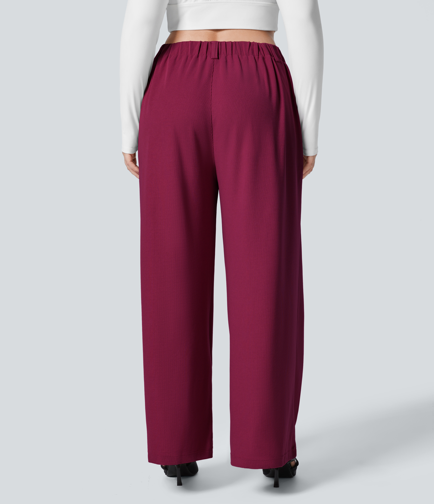 High Waisted Pocket Wide Leg Waffle Work Plus Size Pants