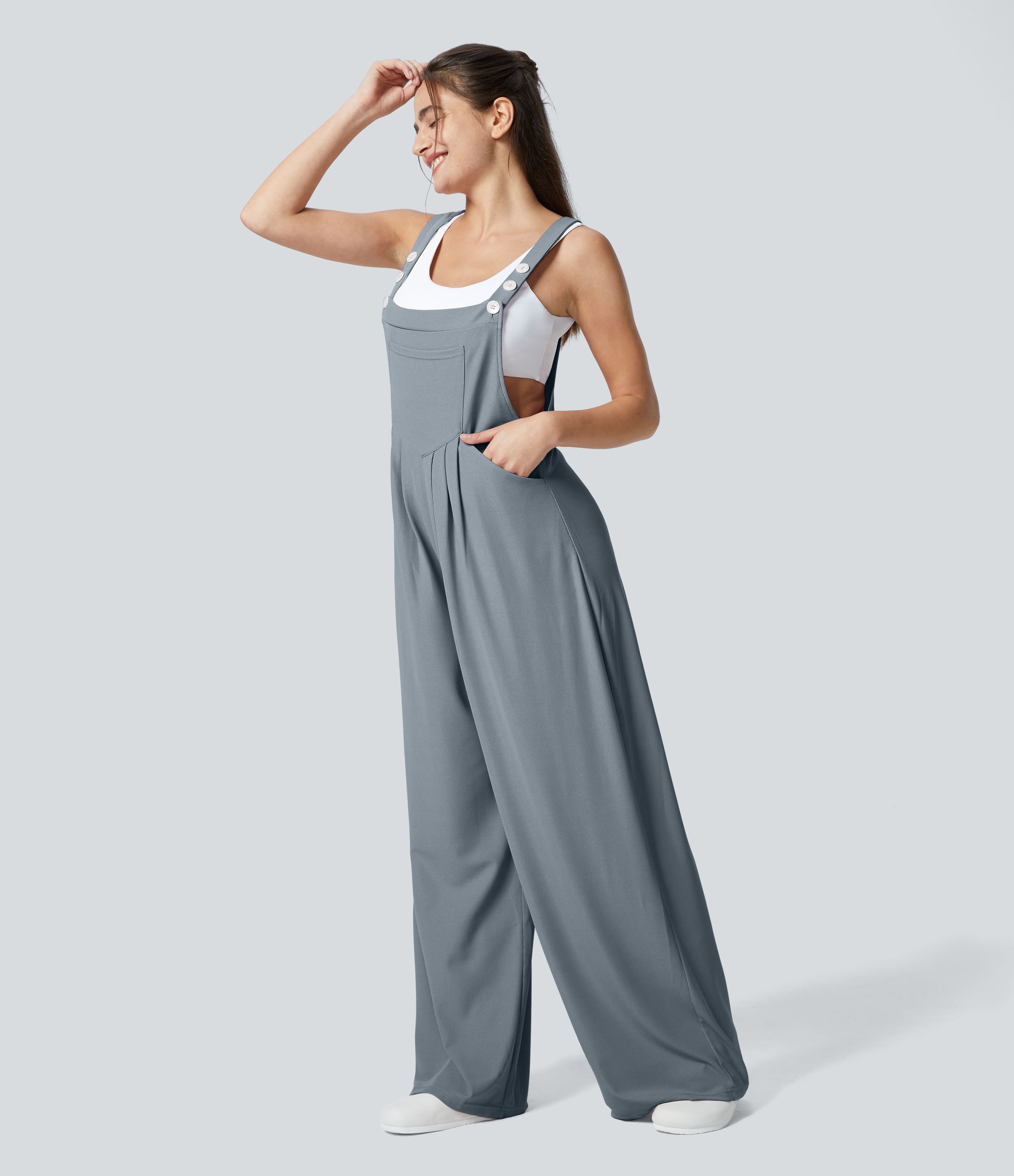 Pockets Waffle Casual Overalls