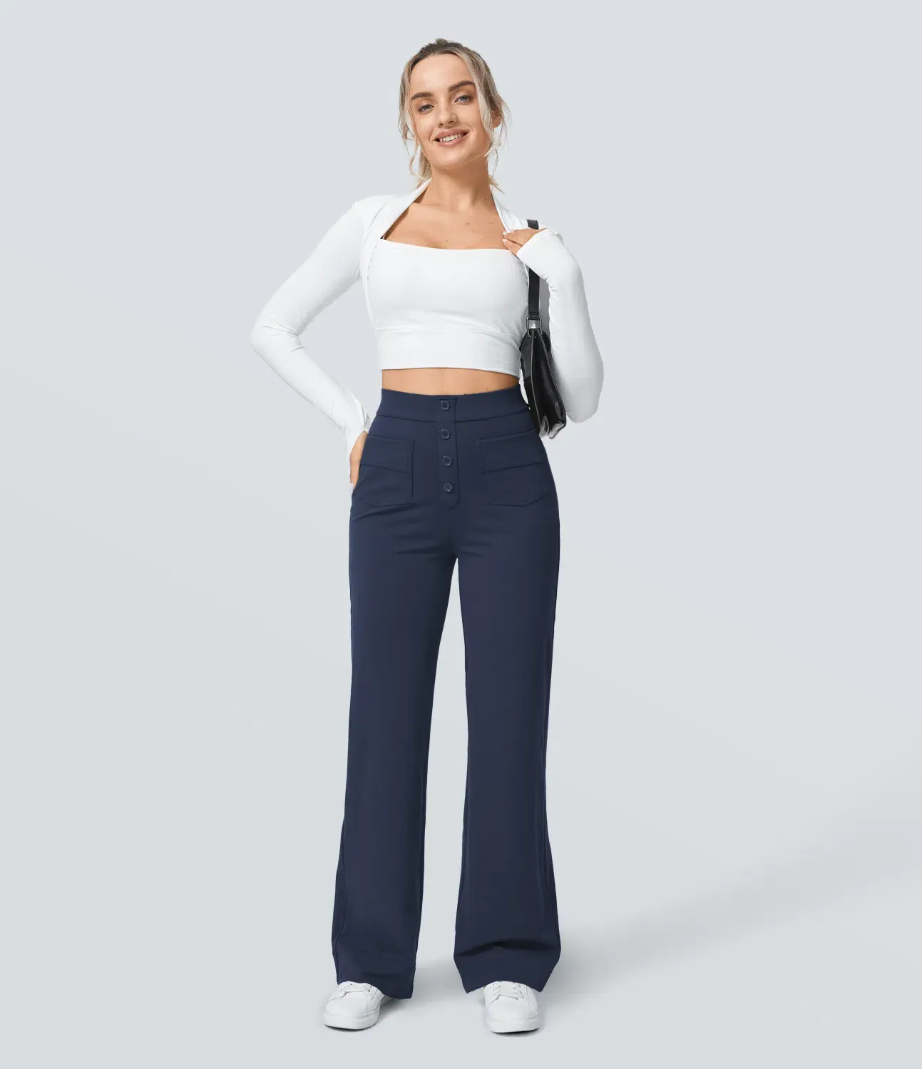 DayStretch High Waisted Pockets Straight Leg Casual Pants