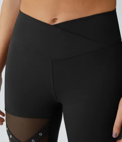 DayStretch High Waisted Crossover Contrast Mesh Decorative Buckle Yoga Leggings