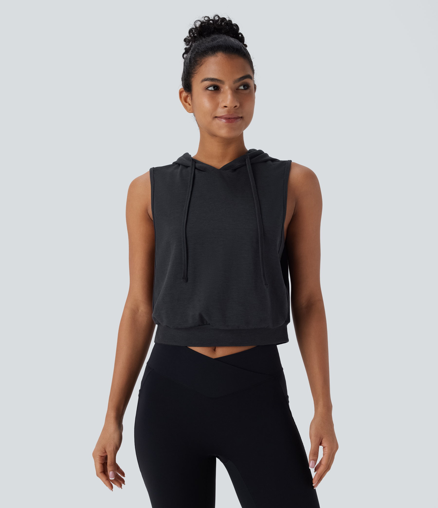 Hooded Drawstring Sleeveless Cropped Running Tank Top