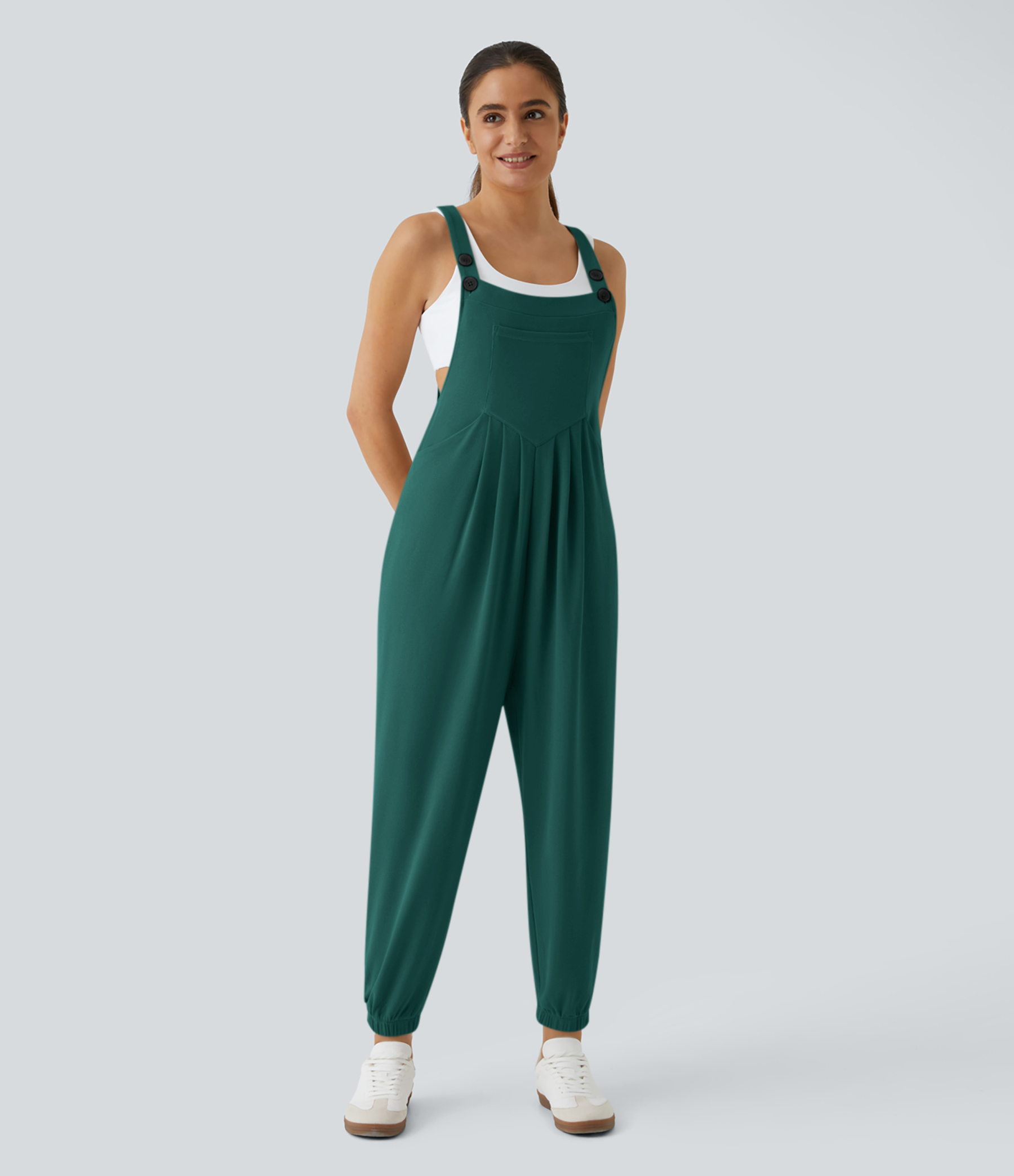 Pockets Waffle Casual Jogger Overalls