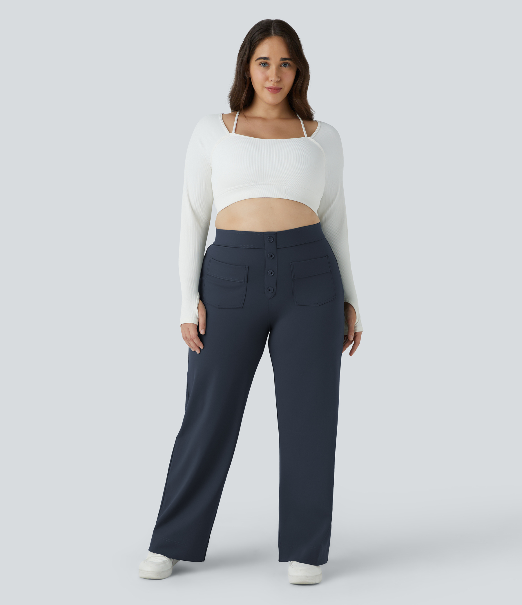 DayStretch High Waisted Pockets Straight Leg Casual Plus Size Pants