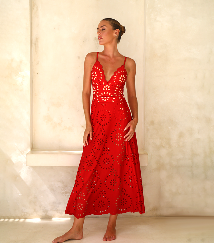 Laser Flower Hollow One Piece Swimsuit and Skirt