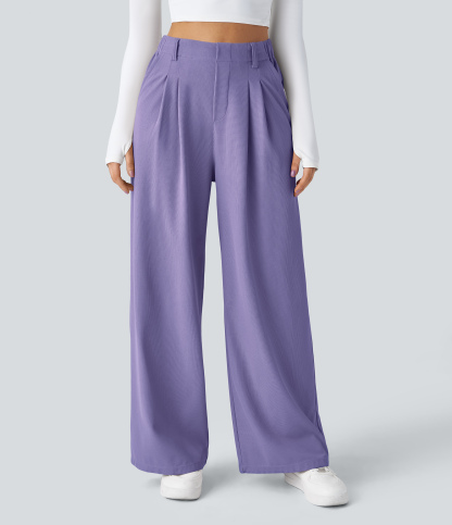 High Waisted Pocket Wide Leg Waffle Work Pants