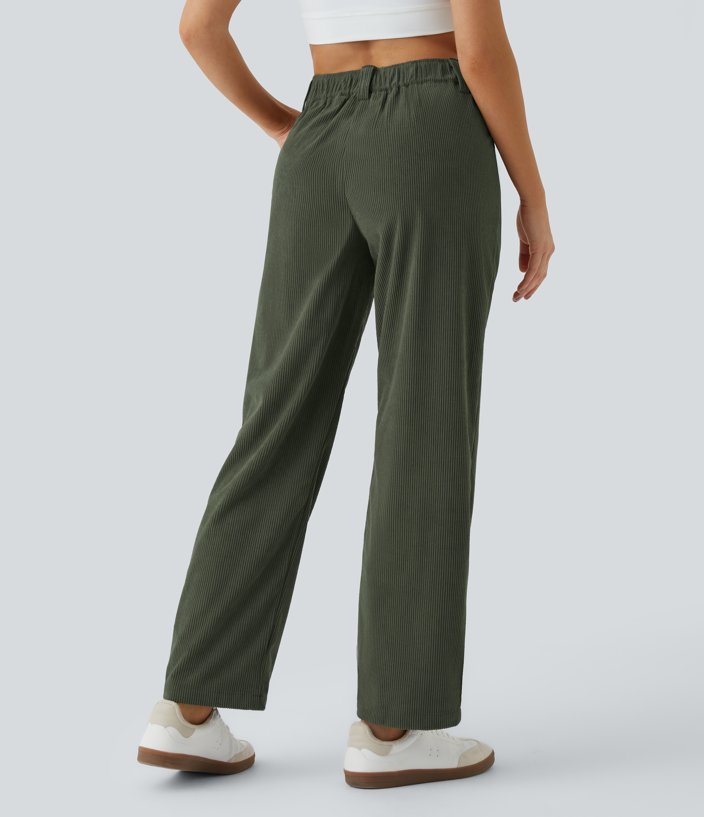 Mid Rise Zipper Pocket Corduroy Casual Pants