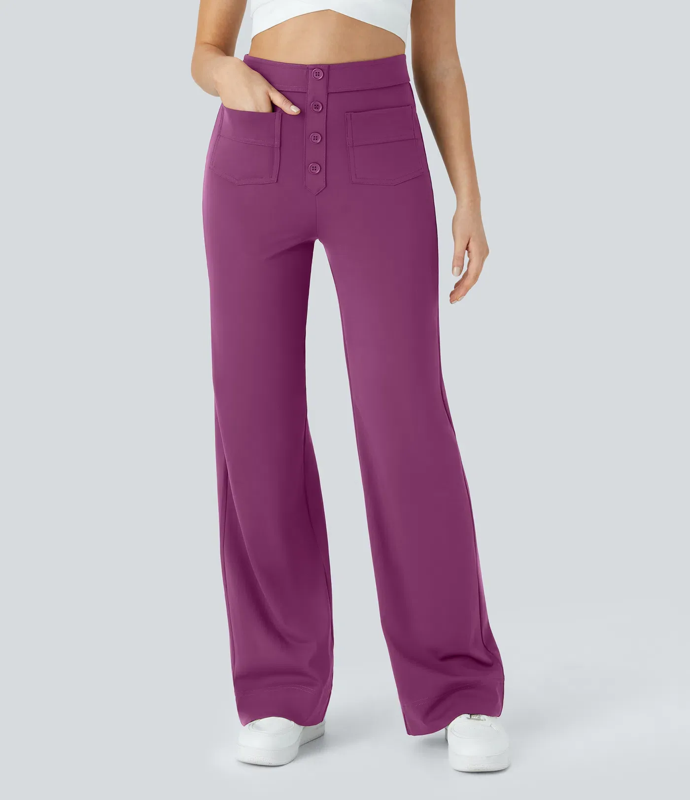 DayStretch High Waisted Pockets Straight Leg Casual Pants