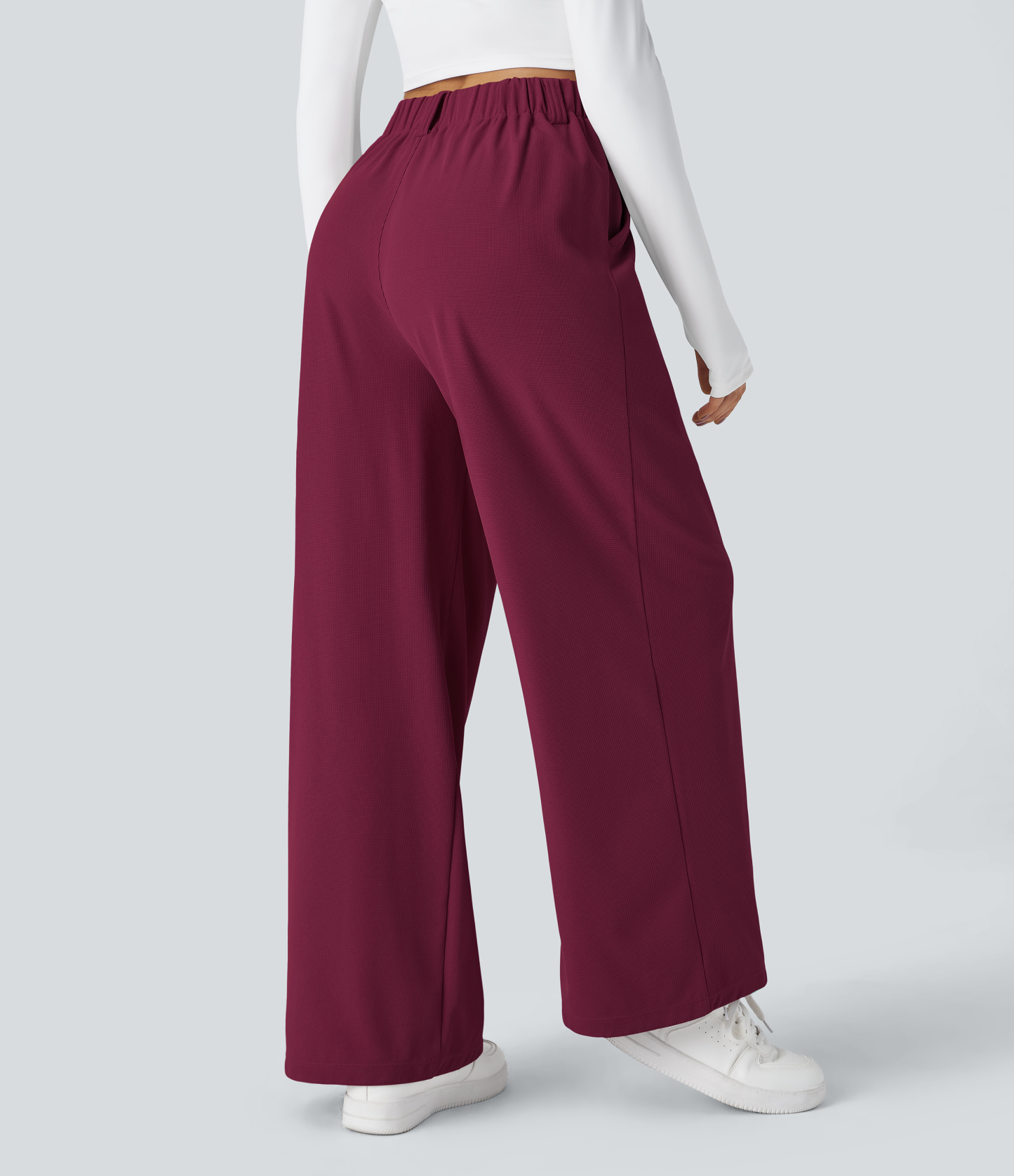 High Waisted Pocket Wide Leg Waffle Work Pants