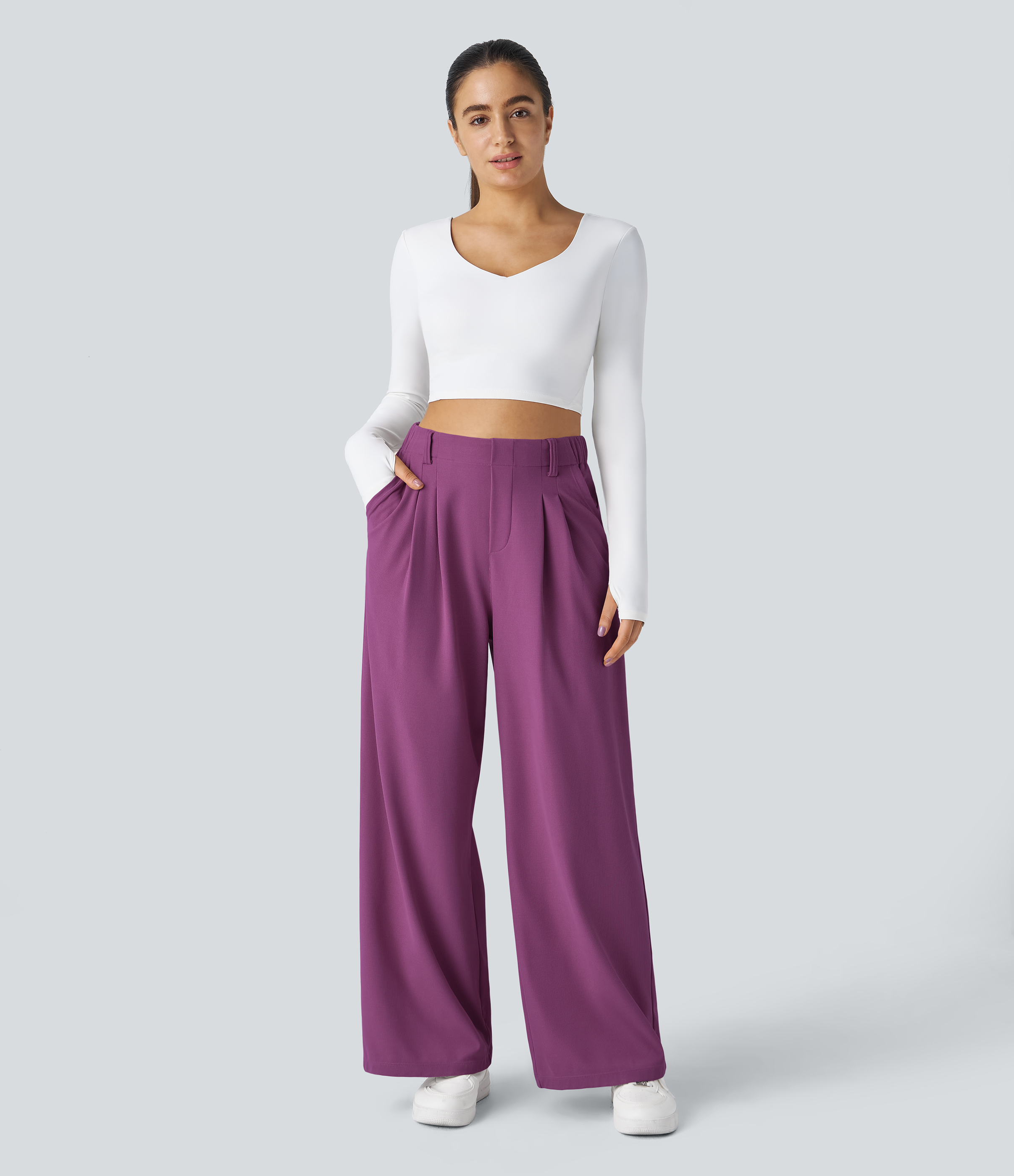 High Waisted Pocket Wide Leg Waffle Work Pants
