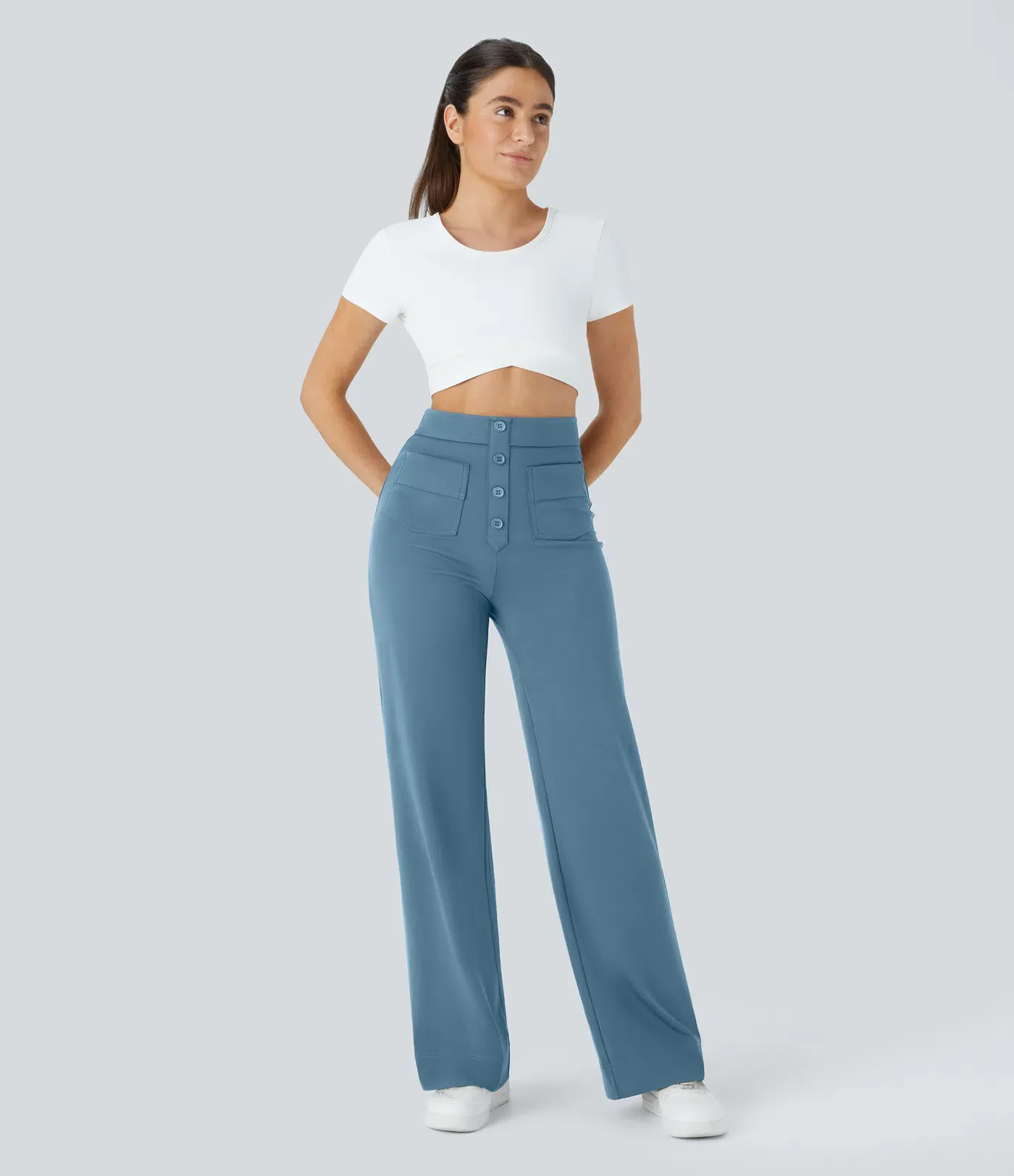 DayStretch High Waisted Pockets Straight Leg Casual Pants