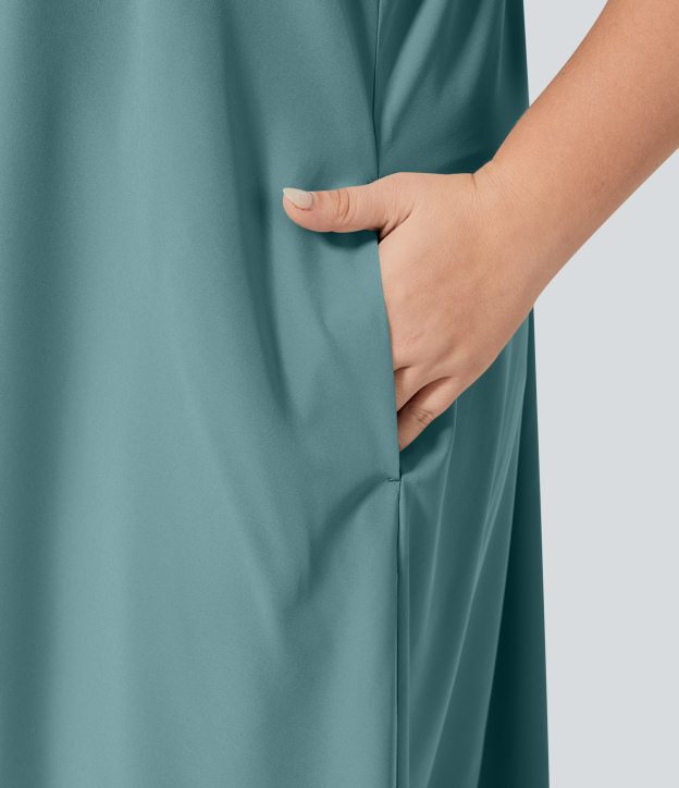 RacerPocket High Low Flowy Midi Quick Dry Casual Plus Size Dress