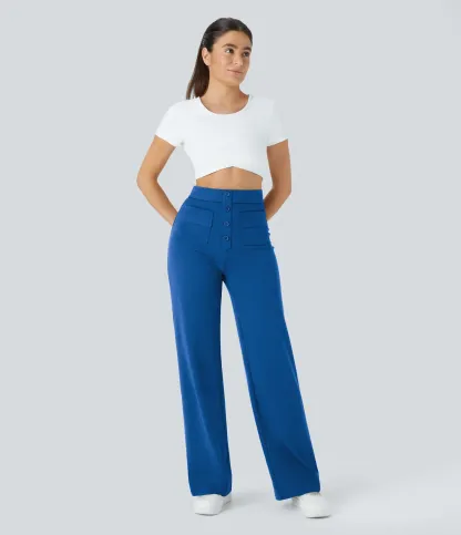 DayStretch High Waisted Pockets Straight Leg Casual Pants