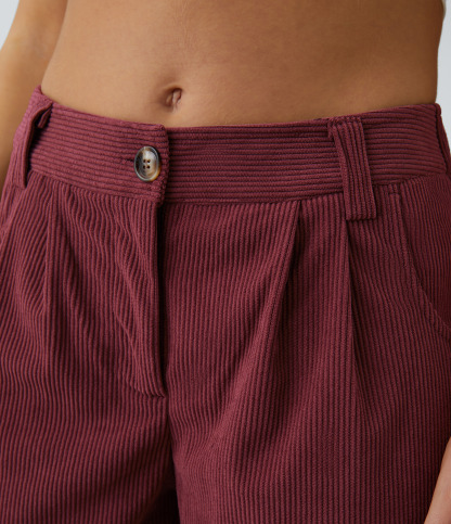 Mid Rise Zipper Pocket Corduroy Casual Pants