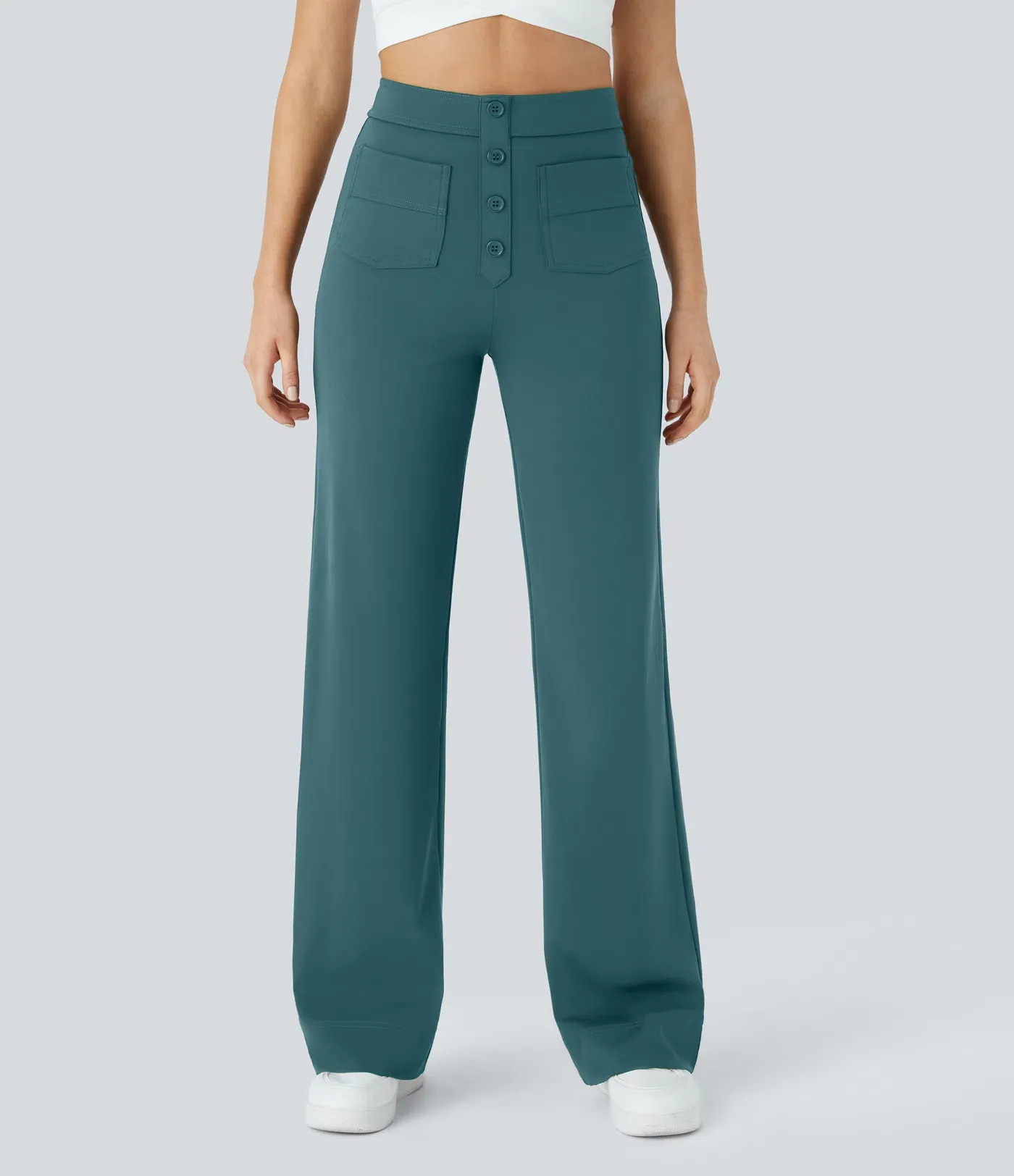 DayStretch High Waisted Pockets Straight Leg Casual Pants