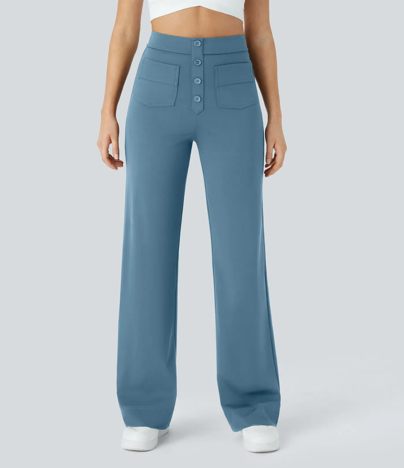 DayStretch High Waisted Pockets Straight Leg Casual Pants