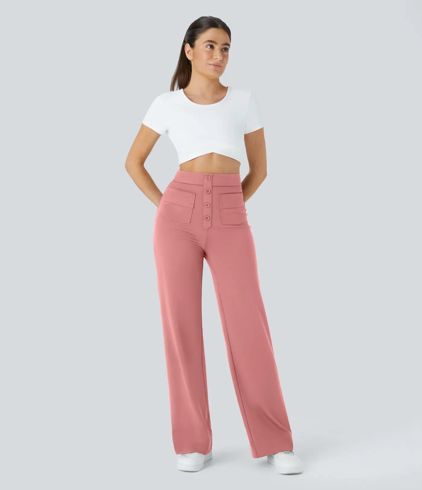 DayStretch High Waisted Pockets Straight Leg Casual Pants