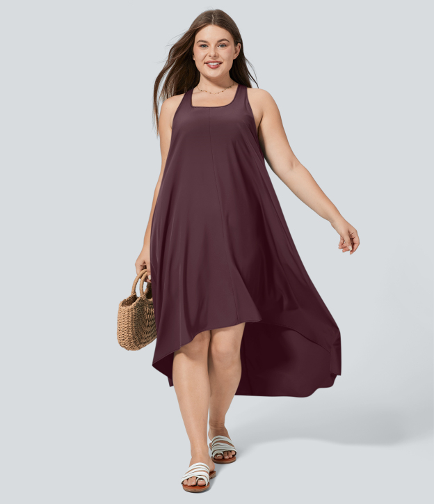 RacerPocket High Low Flowy Midi Quick Dry Casual Plus Size Dress