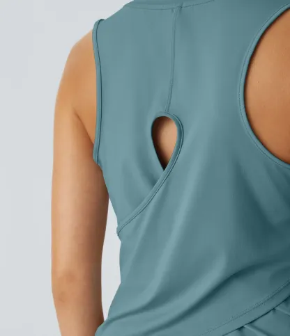 Hollow Cross Hem Solid Color Yoga Vest