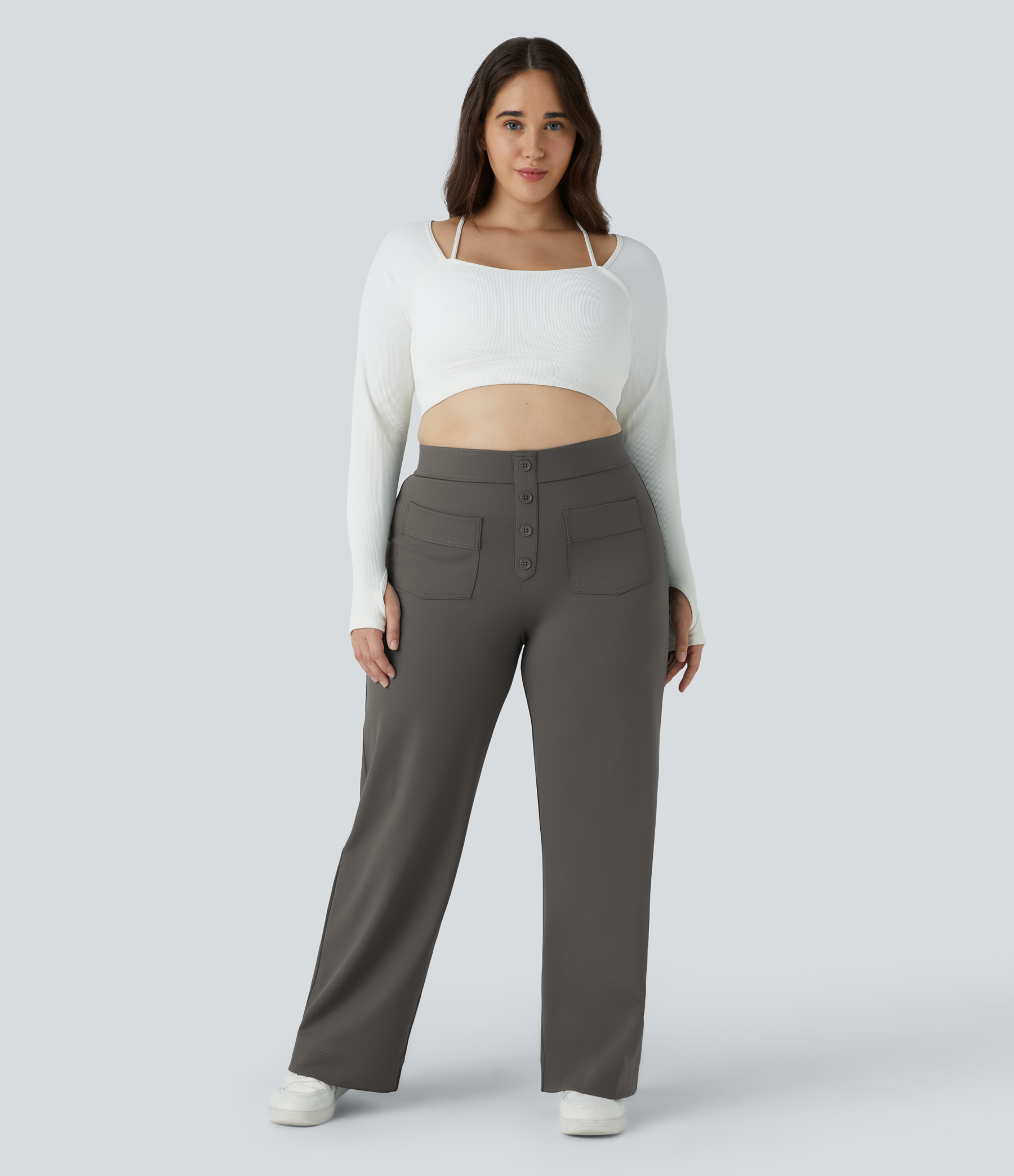 DayStretch High Waisted Pockets Straight Leg Casual Plus Size Pants