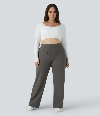 DayStretch High Waisted Pockets Straight Leg Casual Plus Size Pants