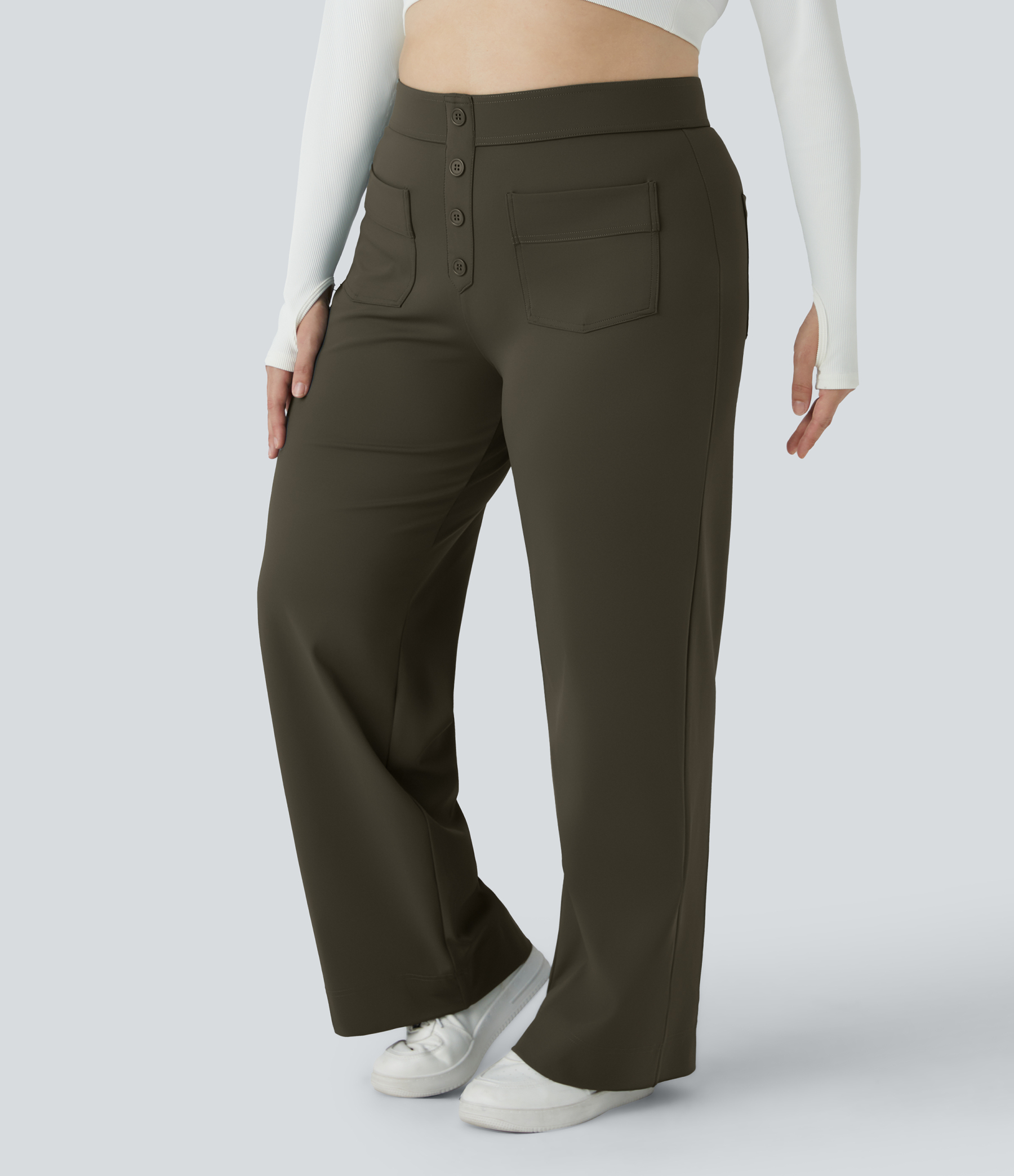 DayStretch High Waisted Pockets Straight Leg Casual Plus Size Pants