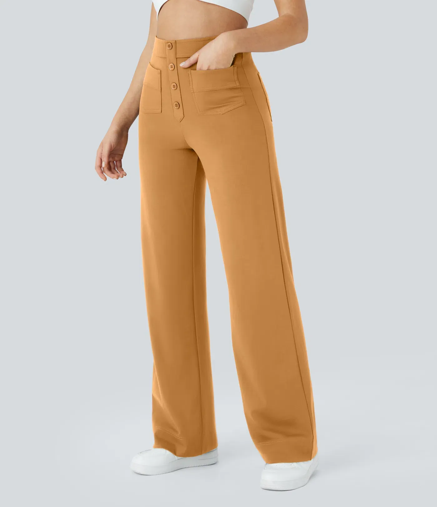 DayStretch High Waisted Pockets Straight Leg Casual Pants