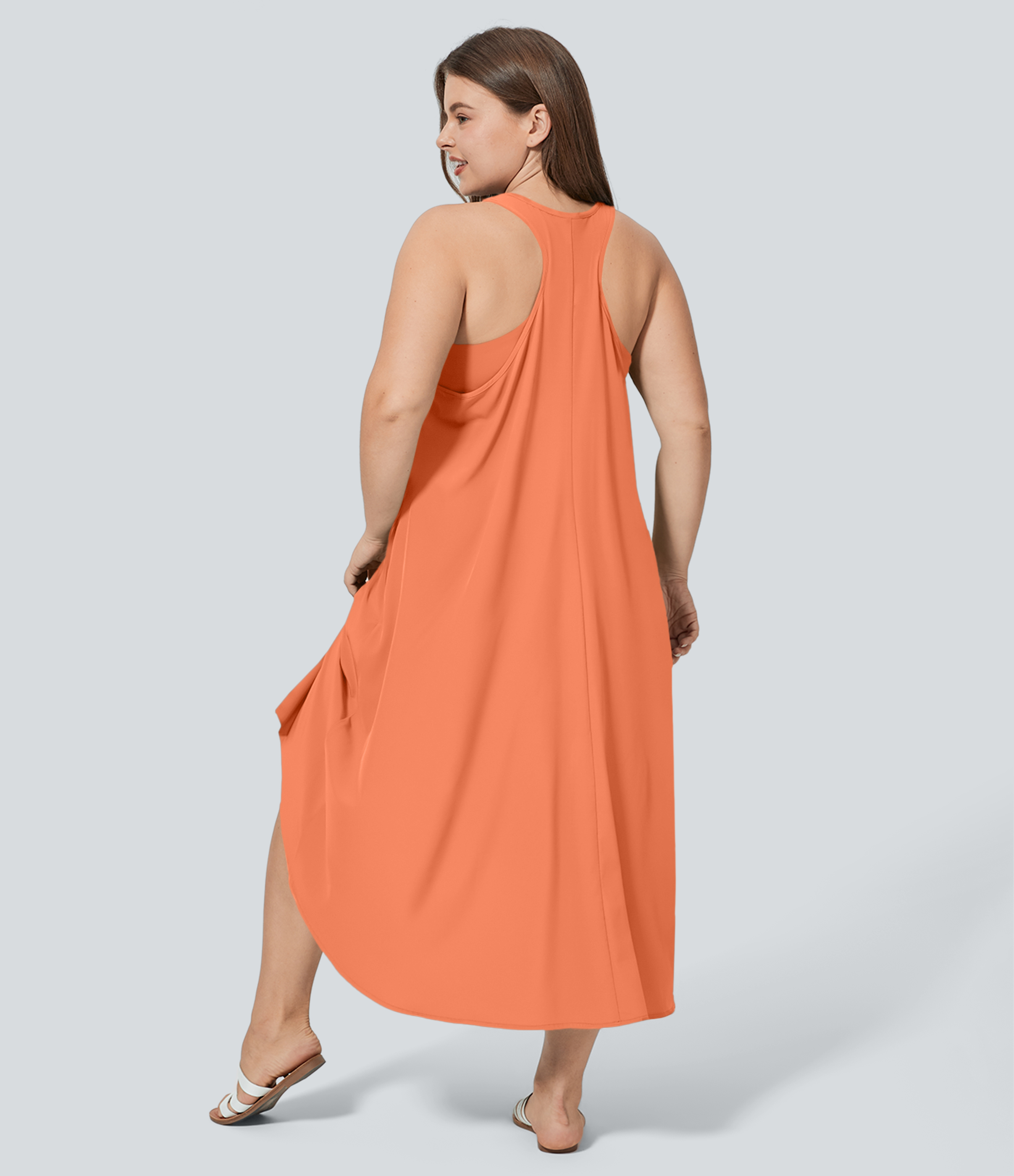 RacerPocket High Low Flowy Midi Quick Dry Casual Plus Size Dress
