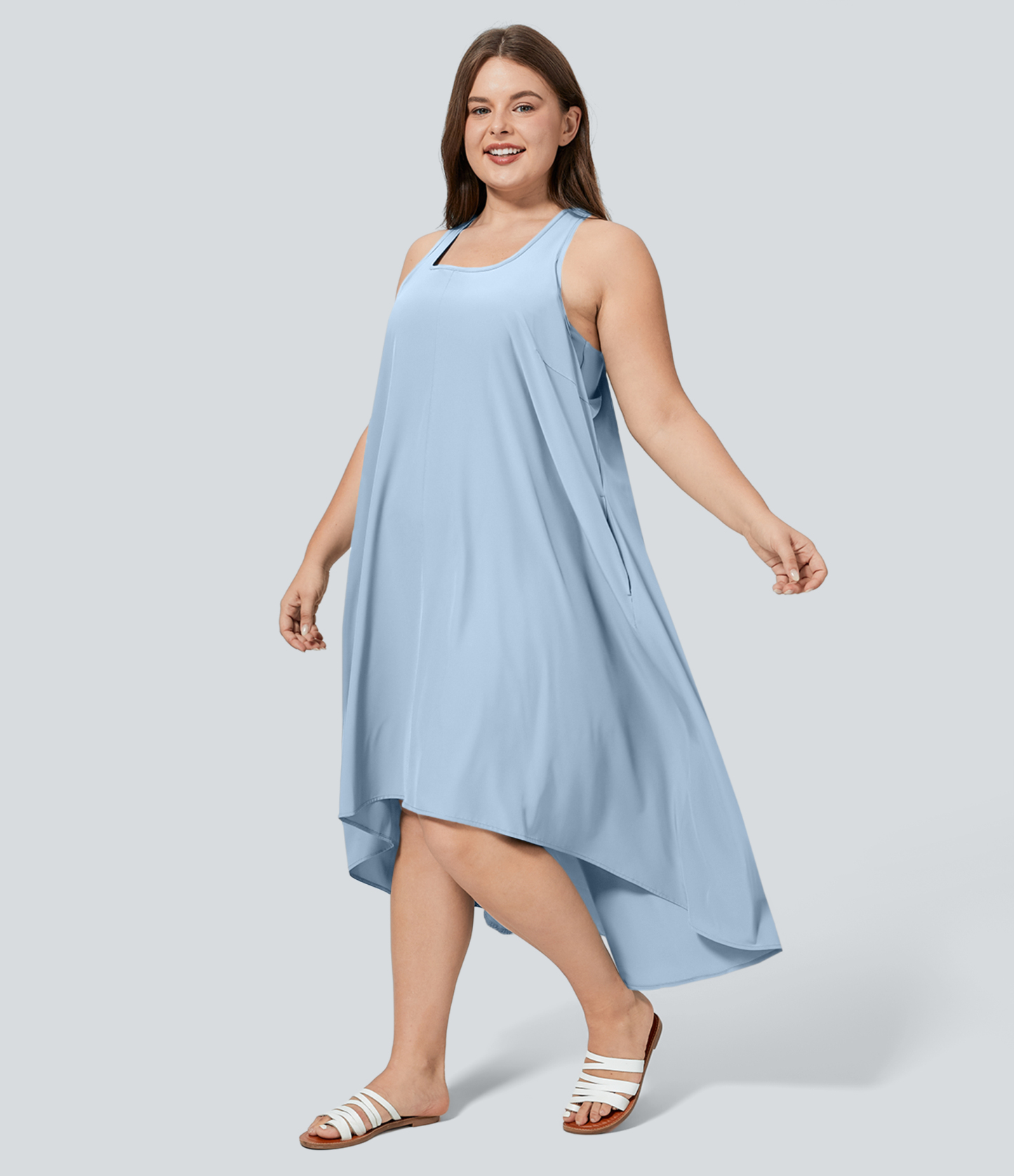 RacerPocket High Low Flowy Midi Quick Dry Casual Plus Size Dress