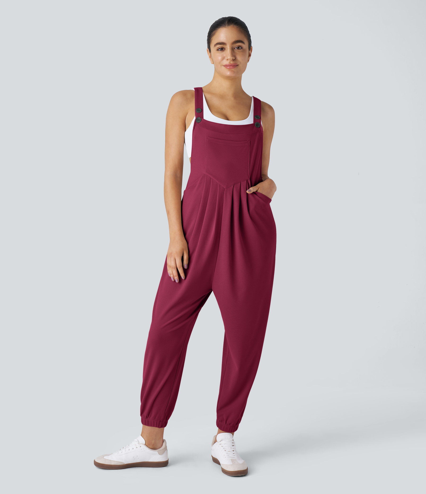Pockets Waffle Casual Jogger Overalls