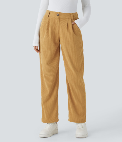 Mid Rise Zipper Pocket Corduroy Casual Pants