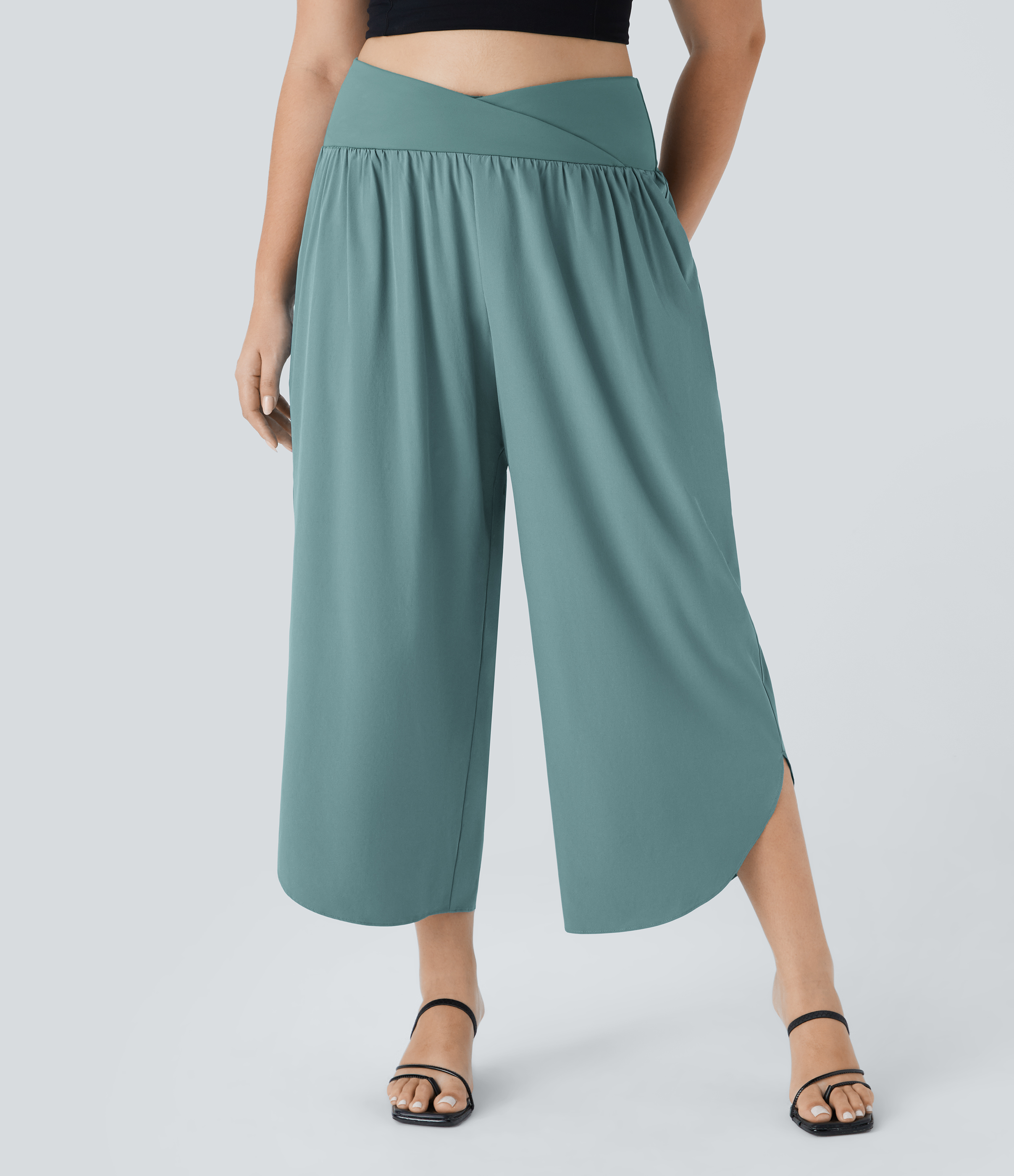 High Waisted Crossover Pocket Quick Dry Plus Size Pants