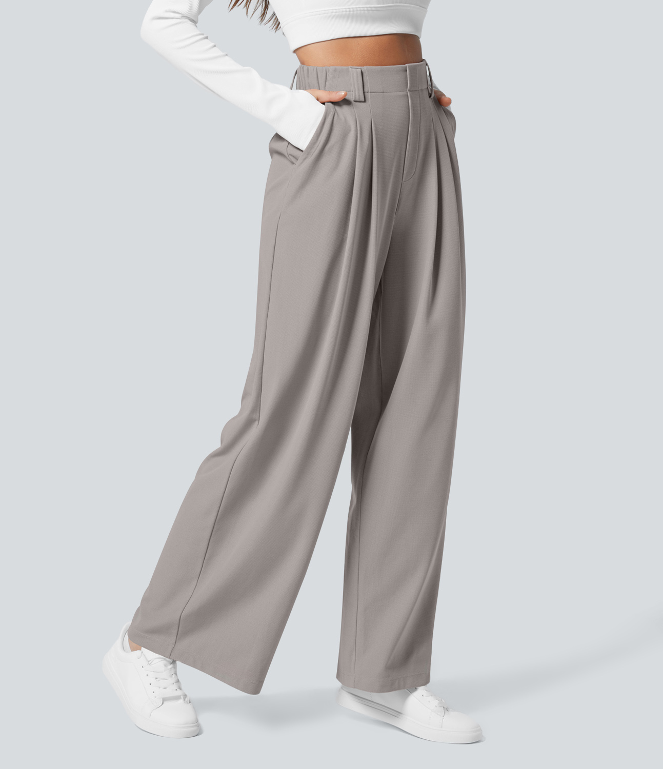 High Waisted Pocket Wide Leg Waffle Work Pants