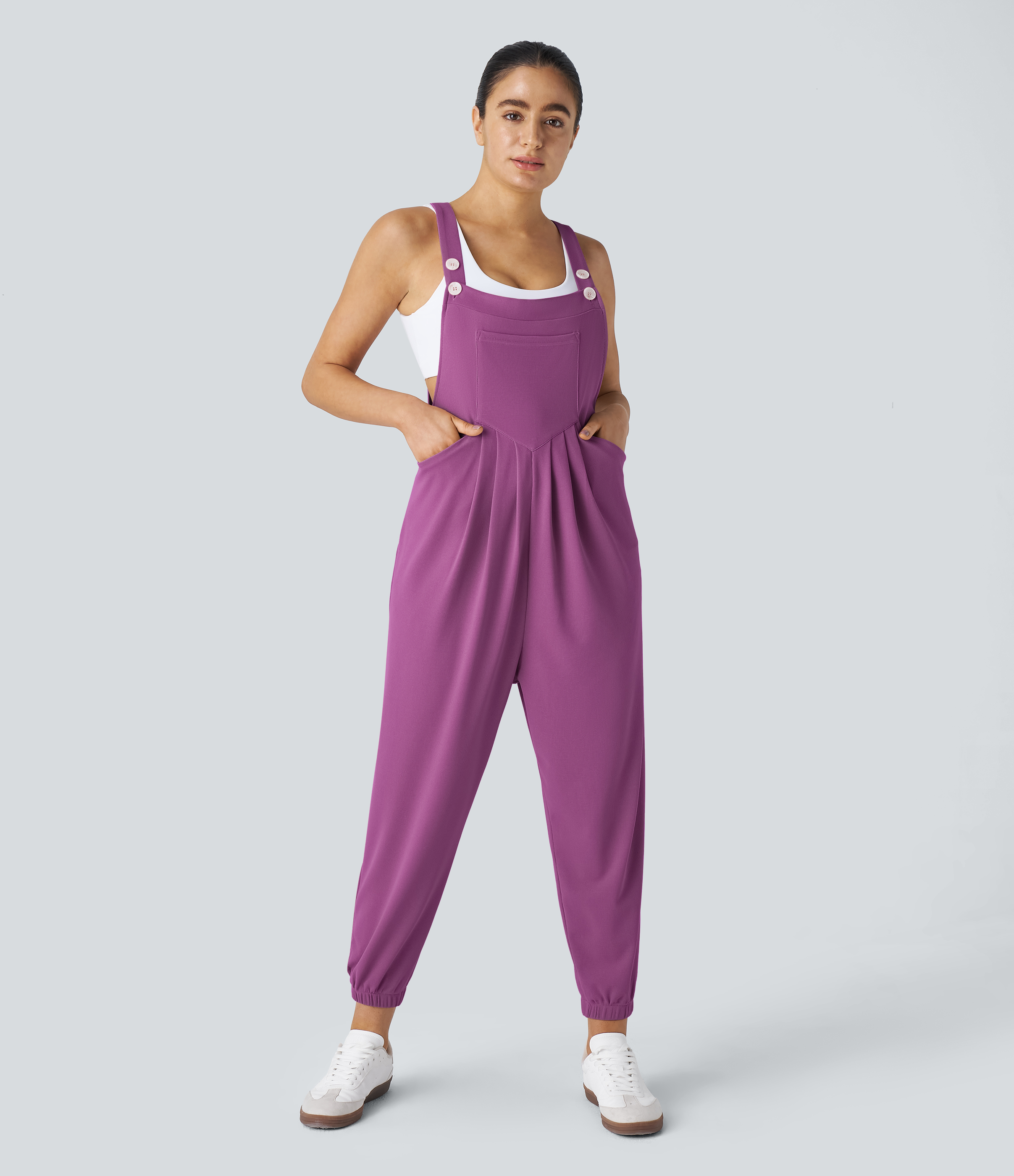 Pockets Waffle Casual Jogger Overalls