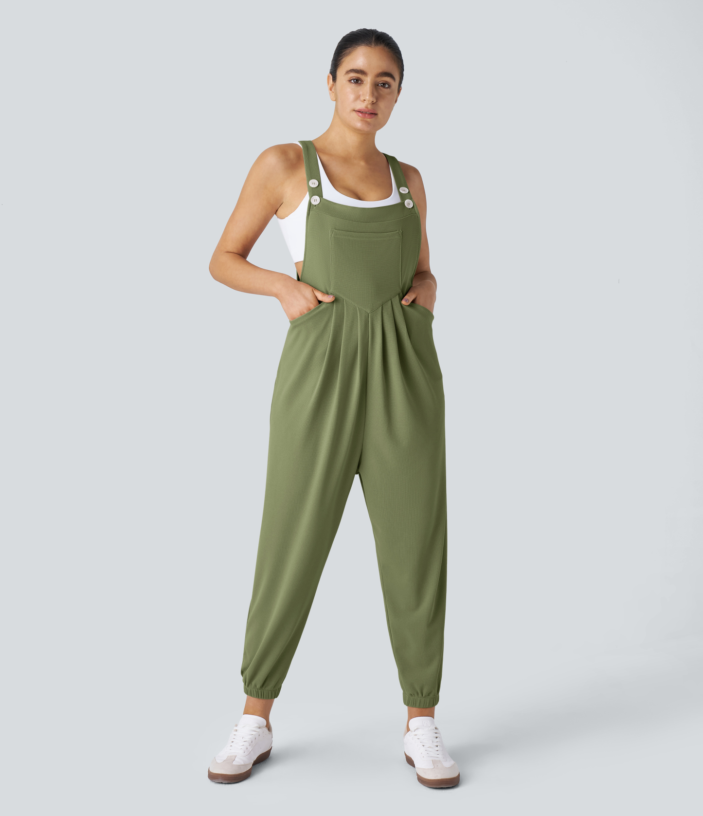 Pockets Waffle Casual Jogger Overalls