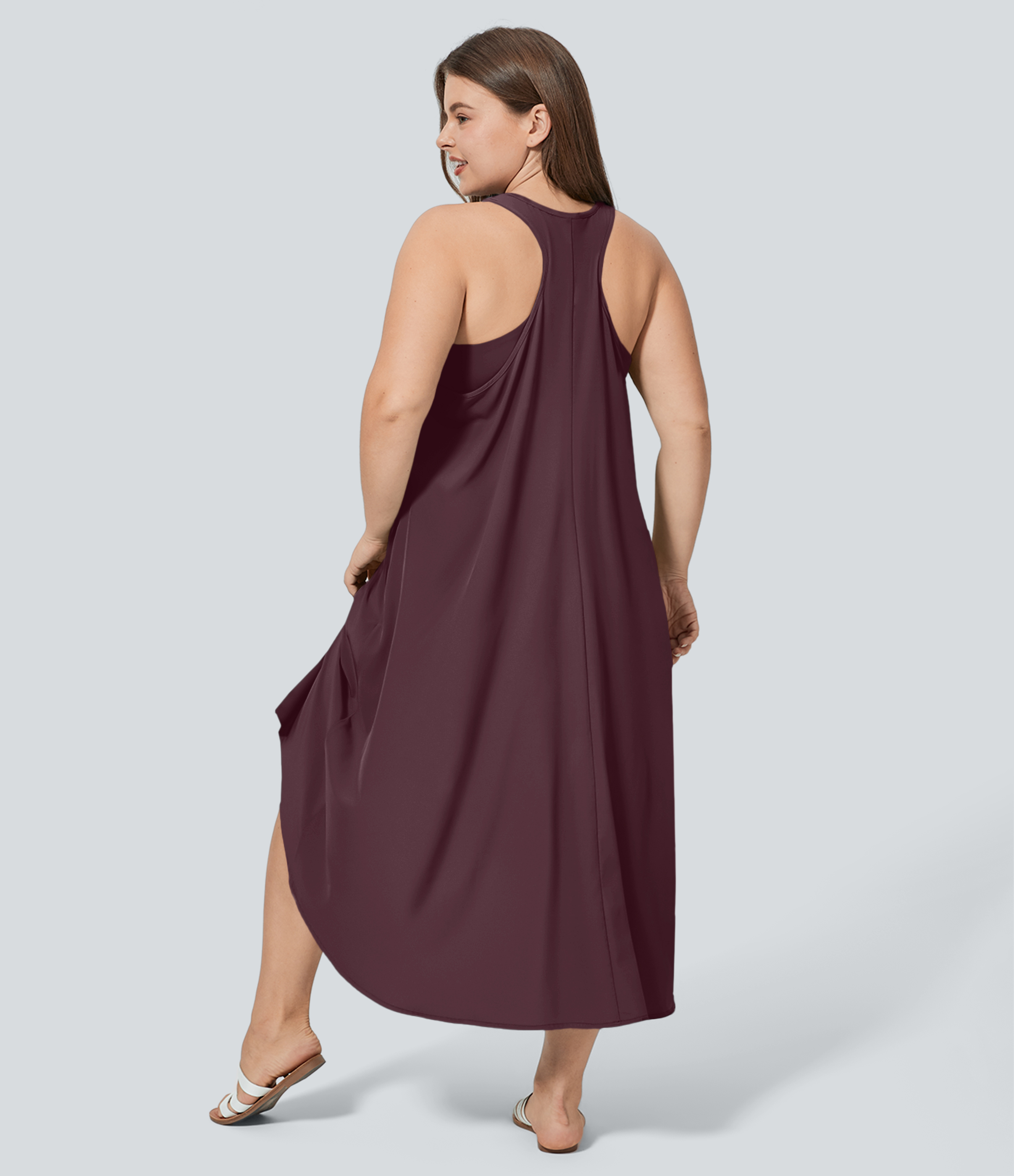 RacerPocket High Low Flowy Midi Quick Dry Casual Plus Size Dress