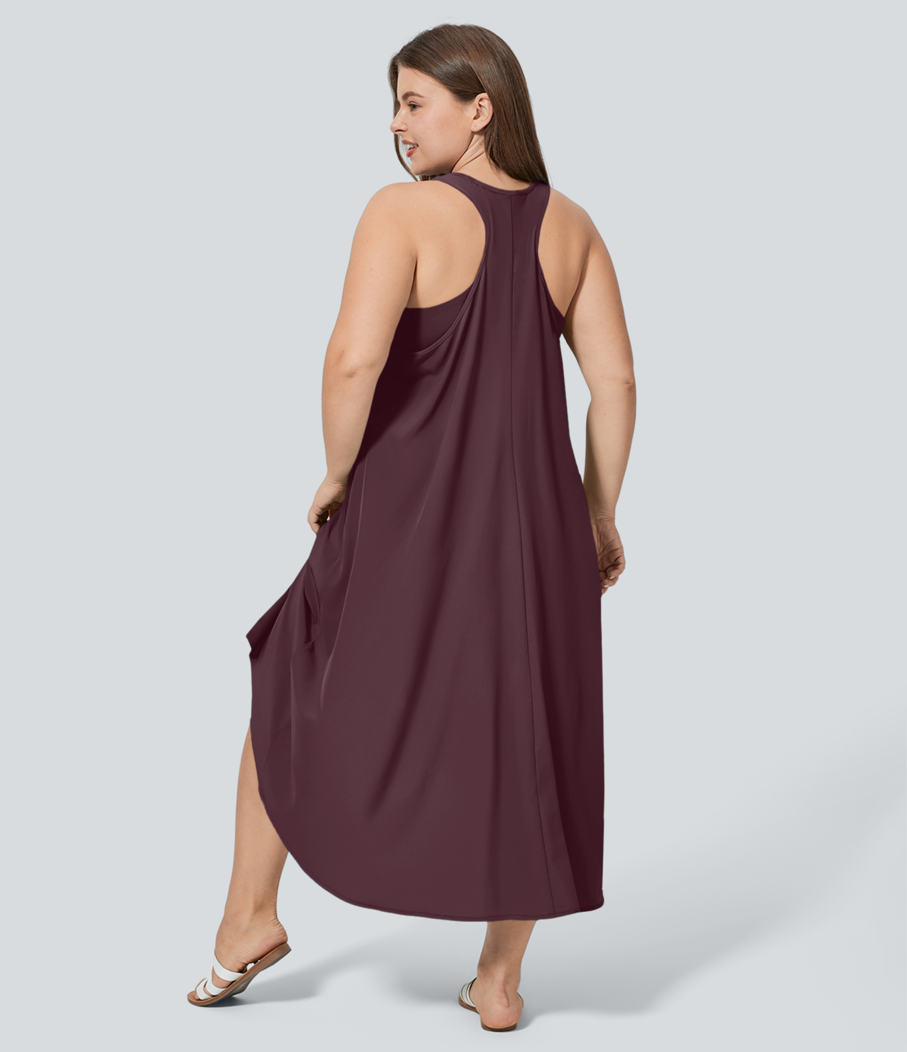 RacerPocket High Low Flowy Midi Quick Dry Casual Plus Size Dress