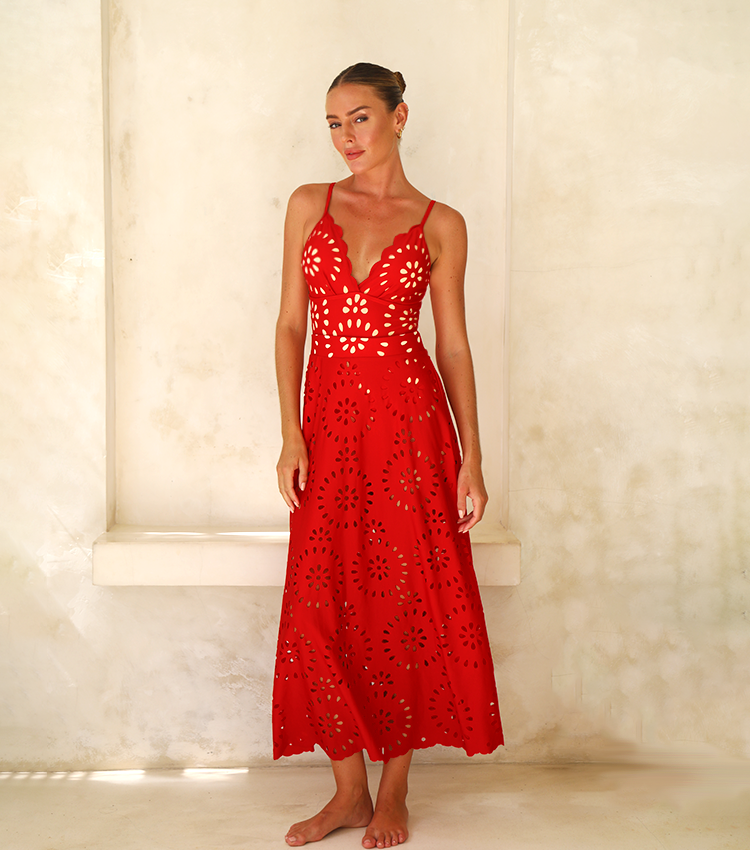 Laser Flower Hollow One Piece Swimsuit and Skirt