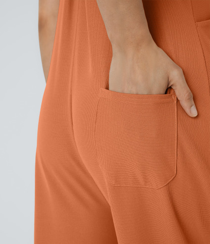 Pockets Waffle Casual Overalls