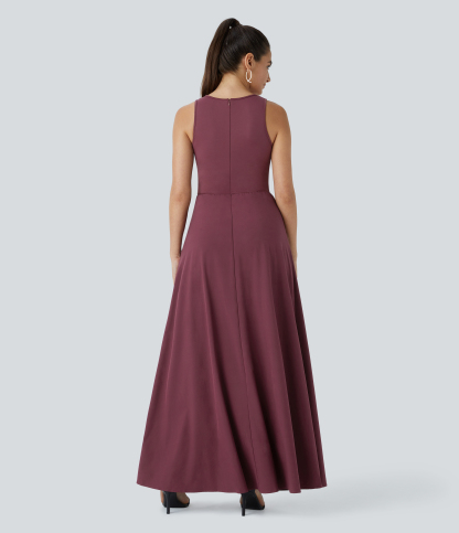 Zipper Sleeveless Pocket Contrast Quick Dry Jumpsuit