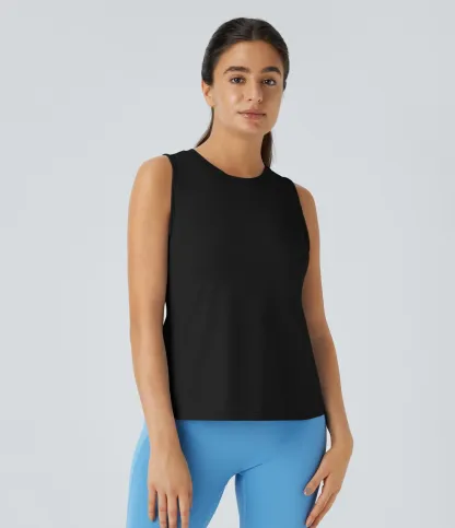 Hollow Cross Hem Solid Color Yoga Vest