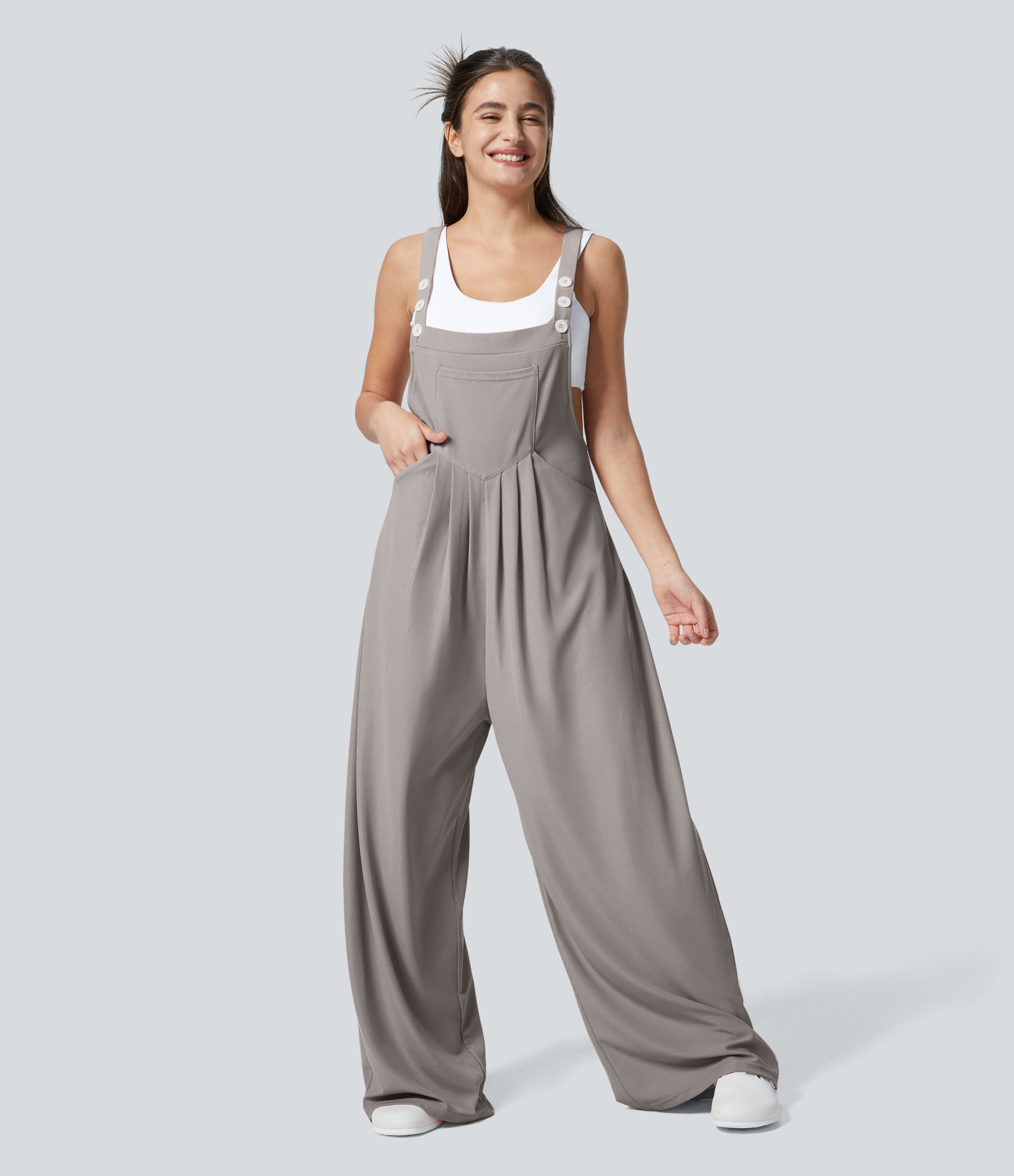 Pockets Waffle Casual Overalls