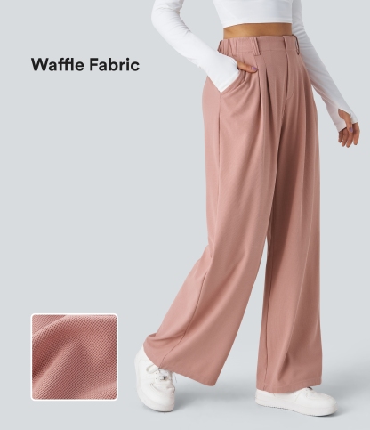 High Waisted Pocket Wide Leg Waffle Work Pants