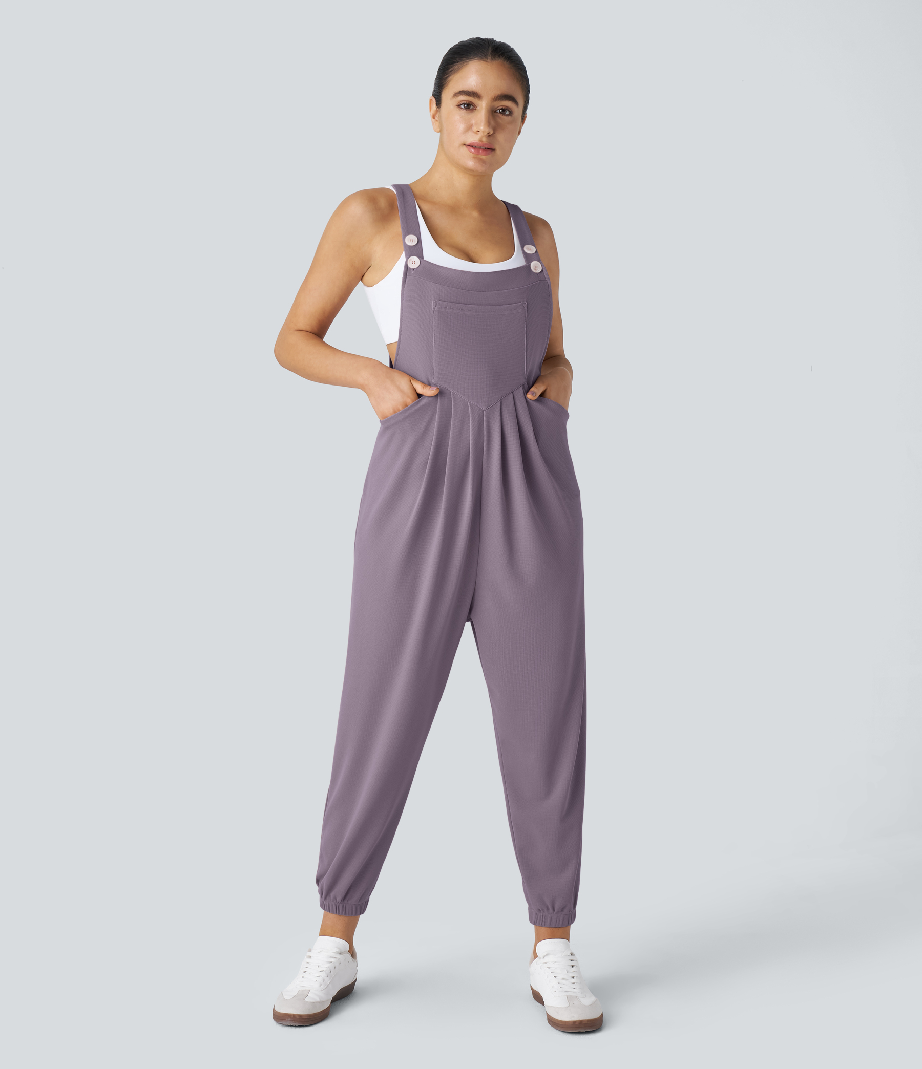 Pockets Waffle Casual Jogger Overalls