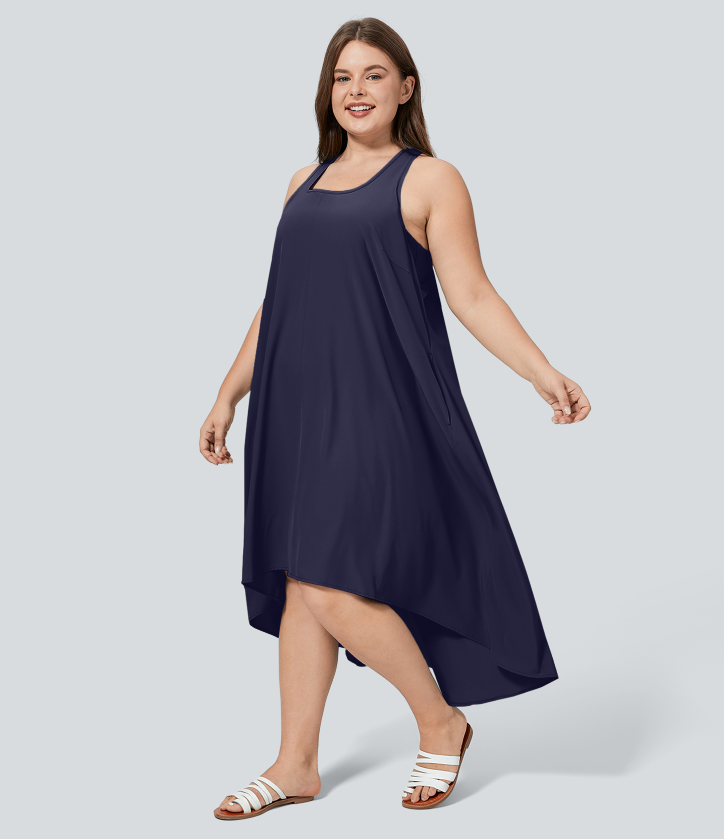 RacerPocket High Low Flowy Midi Quick Dry Casual Plus Size Dress